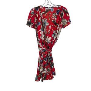 Elsie & Zoey Womens Floral Wrap Dress Short Sleeve Red/Multi Size S/M